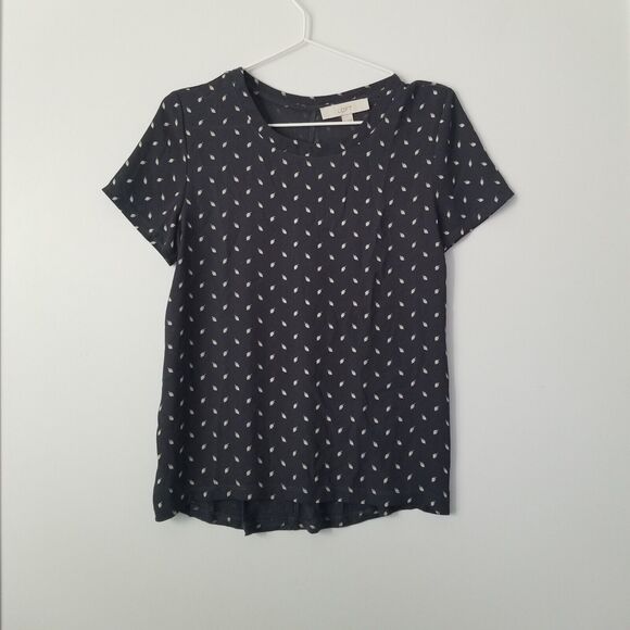 Loft Navy Blue Leaf Print Blouse size XS - Picture 3 of 8